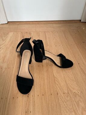 Cityclassified Black Suede Ankle-Strap Block Heels